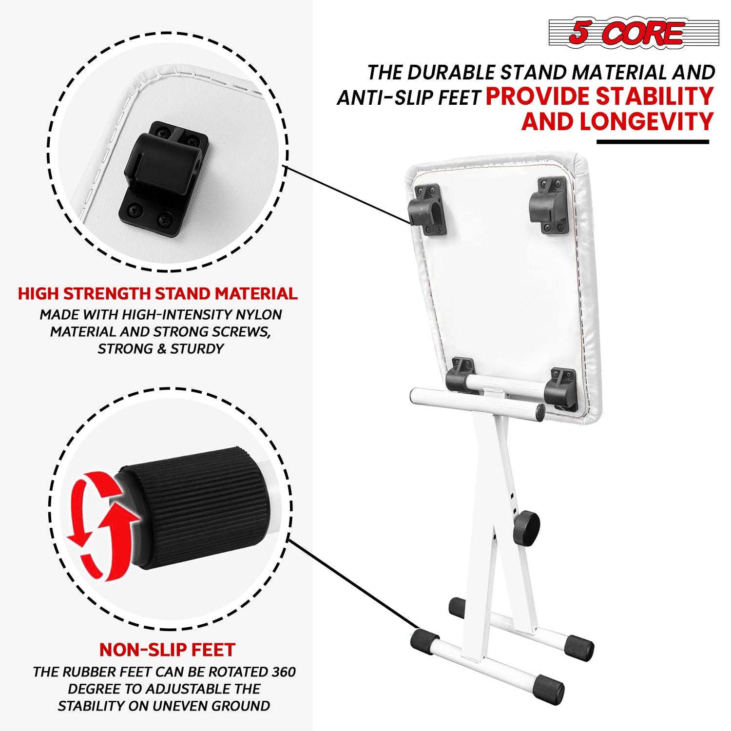 5 Core Keyboard Bench 2 Inch Padded Cushioned Piano Stool Height Adjustable Guitar Seat Folding Portable Musician Chair w Nonslip Rubber Feet Black - KBB 02 BLK