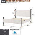 thumbnail image 2 of Queen Size Bed Frame - with Vertical Stripes headboard, Corduroy upholstered Bed upholstered Bed Frame with Vintage Metal Legs, no Box Spring Needed, Easy Assembly, White, 2 of 7