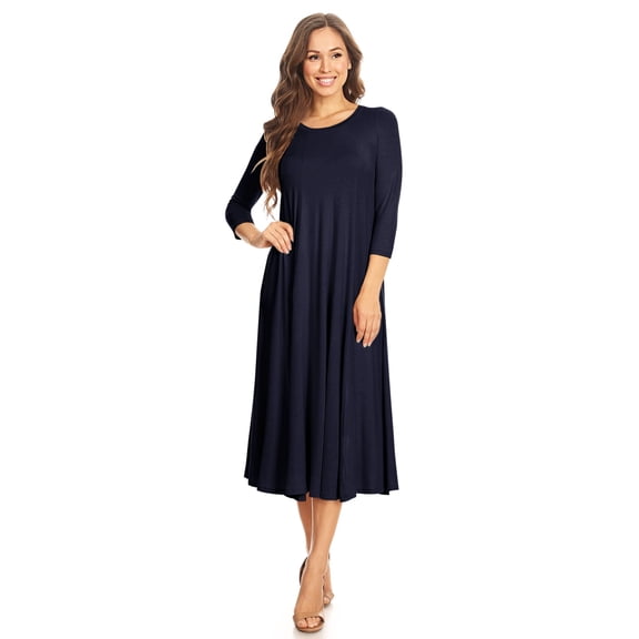 Moa Collection Fit & Flare Scoop Neck 3/4 Sleeve Midi Dress, Women's