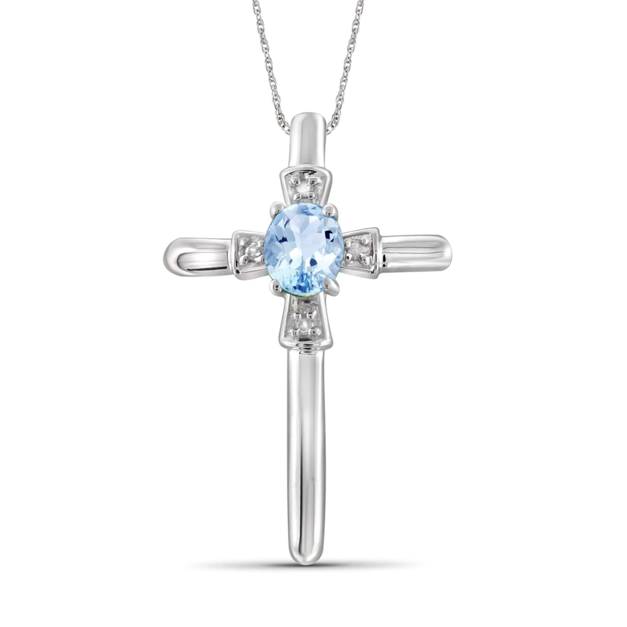 JewelersClub Sky Blue Topaz Cross Necklaces for Women – Sterling Silver Cross Necklace for Women .925 Sterling Silver Cross with White Diamond Accents – Hypoallergenic Cross Pendant