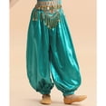 thumbnail image 2 of TiaoBug Kids Girls Satin Belly Dance Bloomers Elastic Waistband Harem Pants B Peacock Blue 11-12, 2 of 6