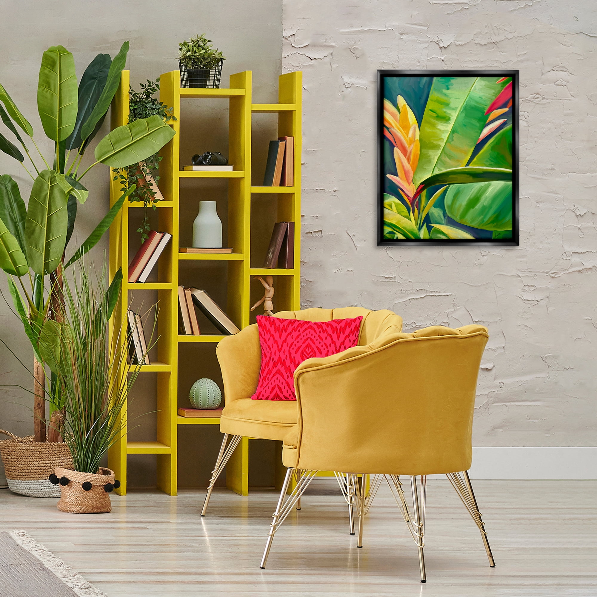 Stupell Industries Bright Tropics Greenery Botanical & Floral Painting Black Floater Framed Art Print Wall Art, 17 x 21