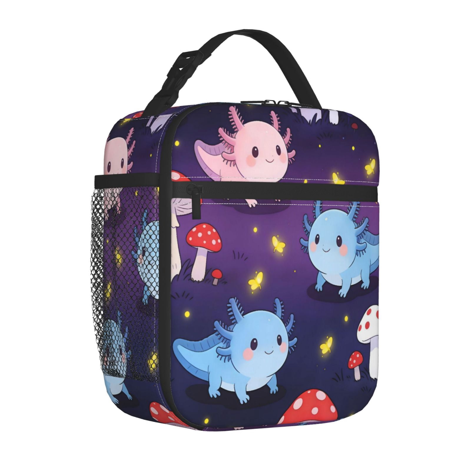 Lunch Bag For Women Men Insulated Portable Lunch Box Bento Box Office Picnic Travel Cooler Bag Axolotl And Mushrooms