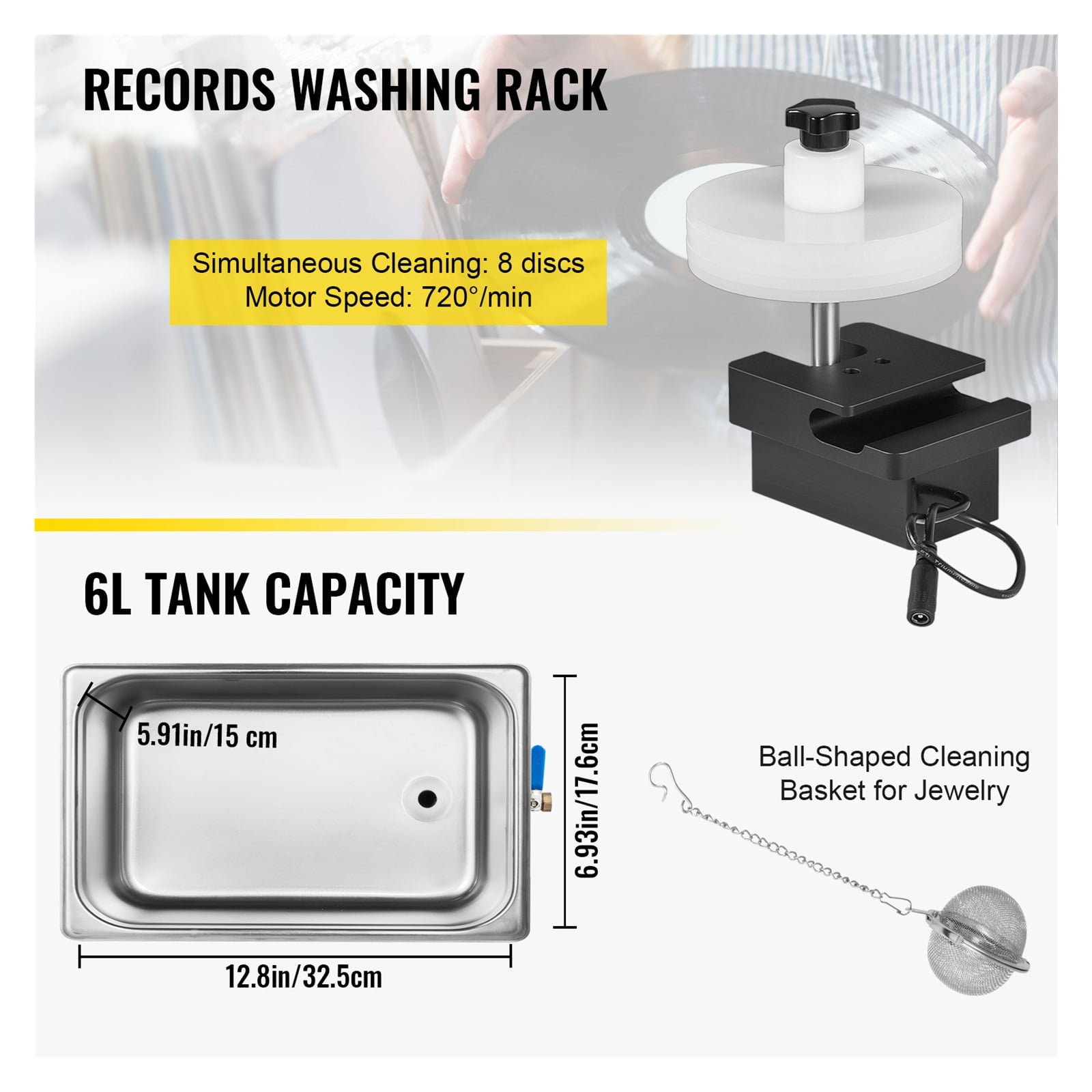 6L Knob Ultrasonic Vinyl Record Cleaner Mini Portable Washing Machine Ultrasound Dishwasher Contact Lenses Jewelry