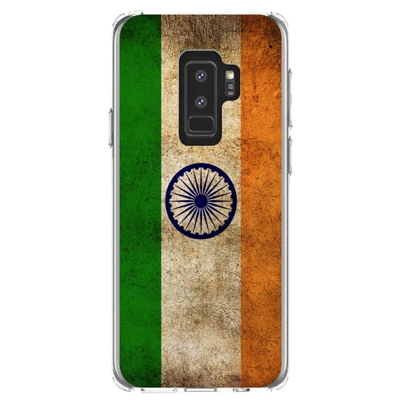 DistinctInk Clear Shockproof Hybrid Case for Samsung Galaxy S9  PLUS (6.2" Screen) - TPU Bumper, Acrylic Back, Tempered Glass Screen Protector - India Old Flag Indian - India