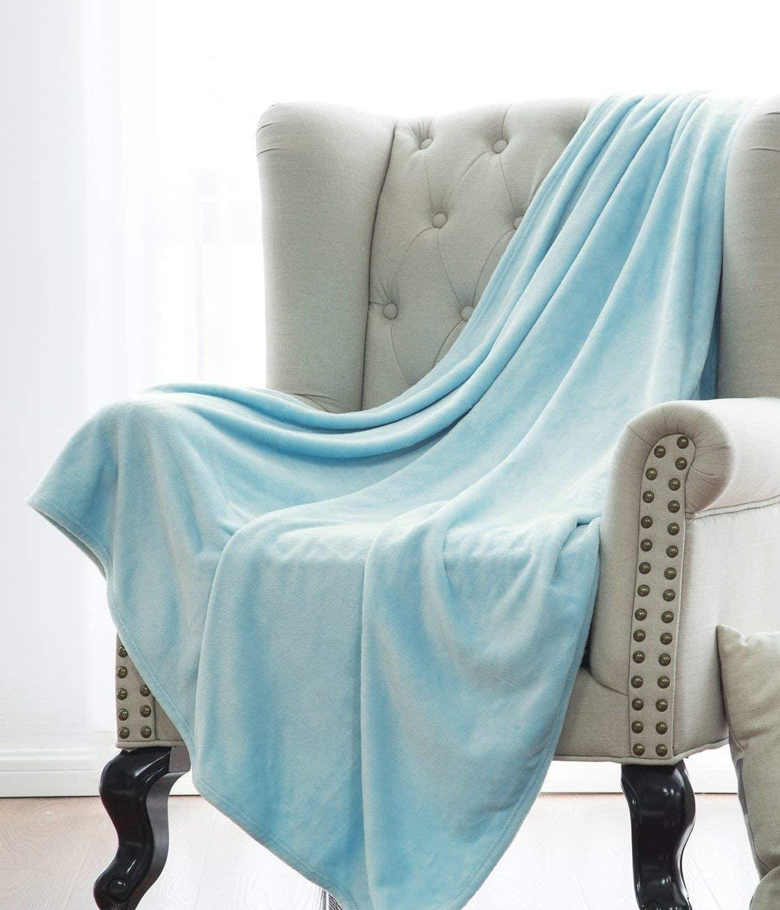 Fleece Throw Blanket Super Warm Soft Lightweight Sky Blue /50"x 61" 