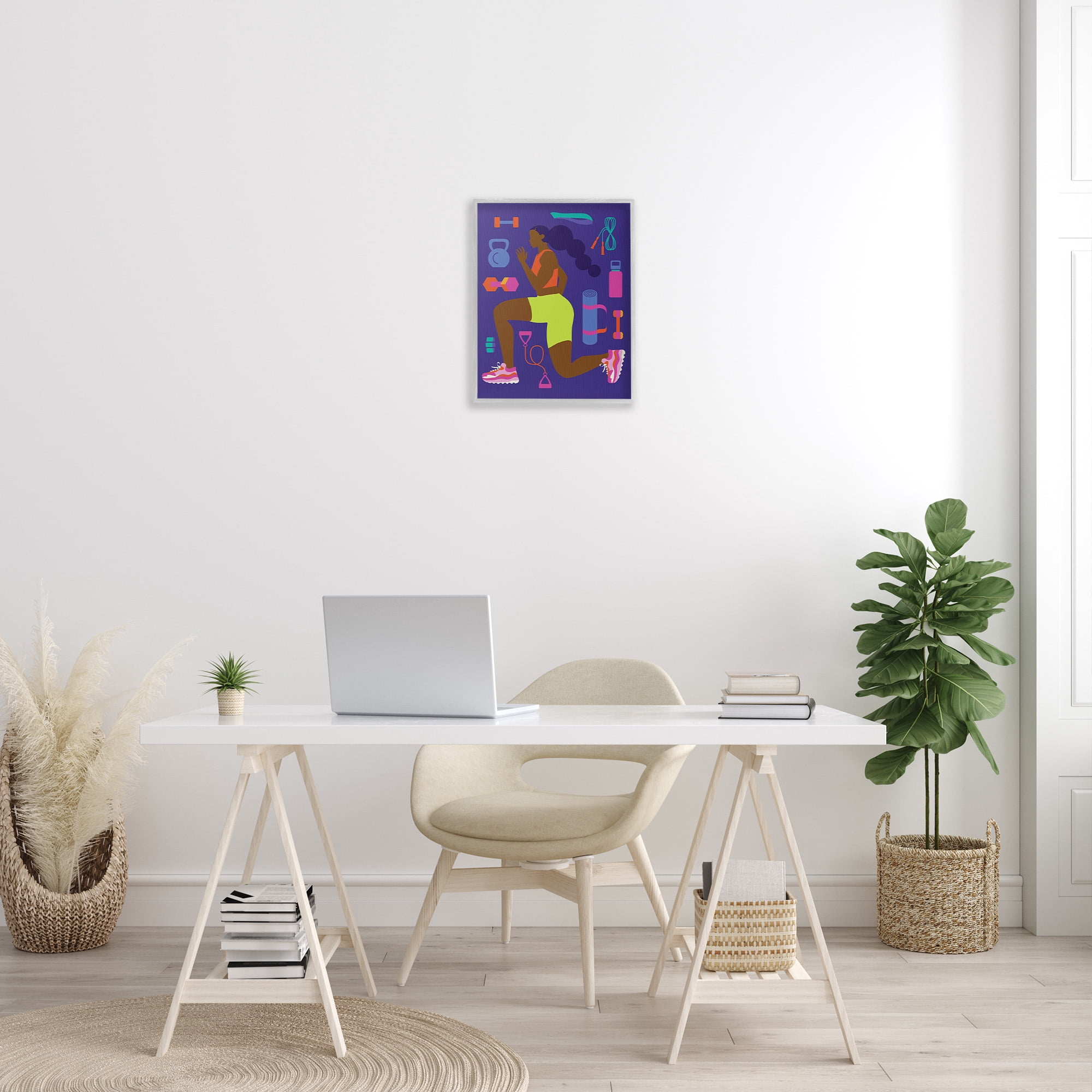 Stupell Industries Inspiring Woman & Workout Sports Painting Gray Framed Art Print Wall Art, 16 x 20