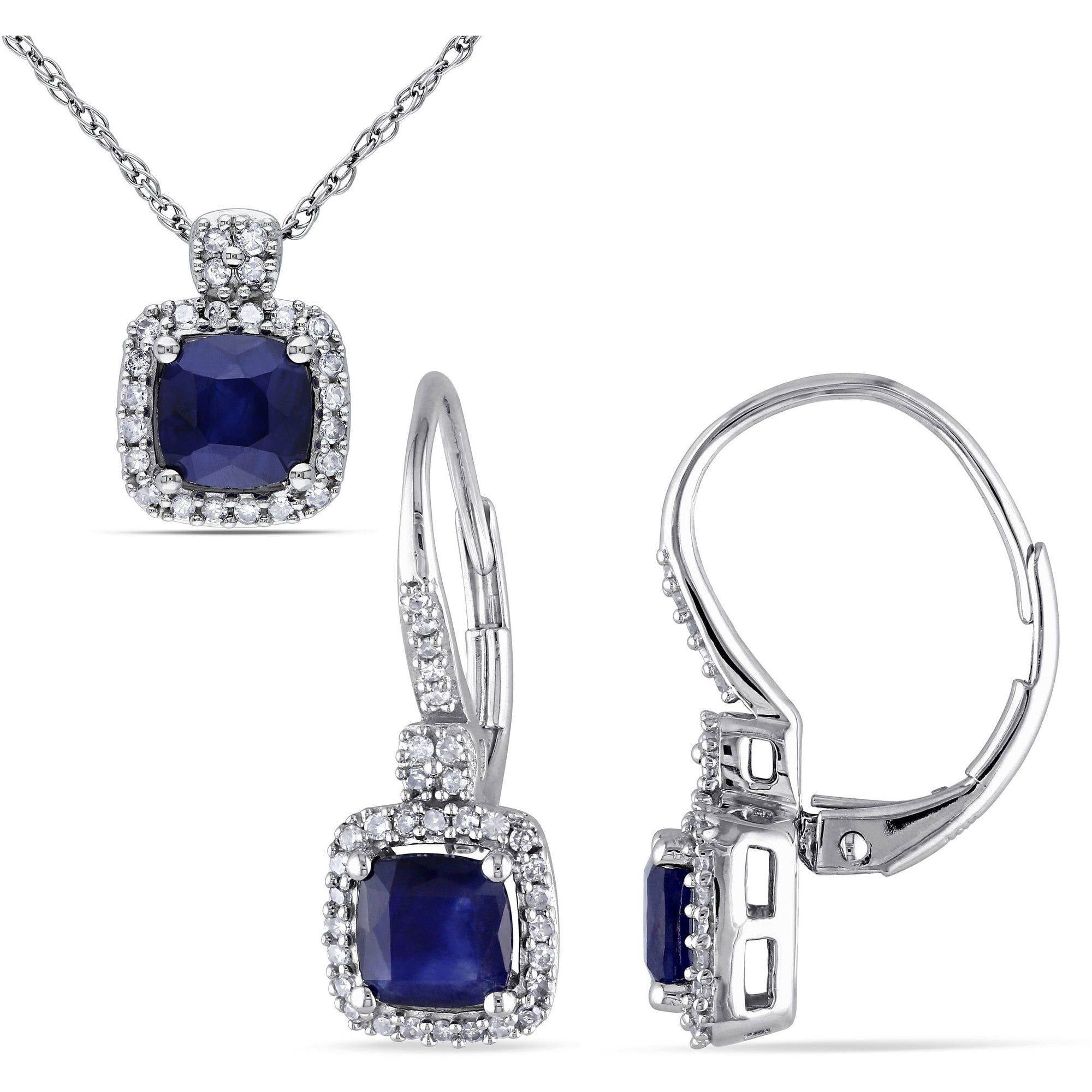 Tangelo 2-1 6 Carat T.G.W. Diffused Sapphire and 1 3 Carat T.W. Diamond 10kt White Gold Halo Pendant and Leverback... by Tangelo