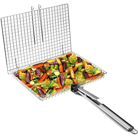 Grill Basket Extra Large,Grill Accessories for Outdoor Grill,Grilling Gifts for Men,Fish Grill Basket, Shrimp Vegetable, Veggie, Barbecue BBQ Rack, Camping Cooking, Unique Detachable Handle