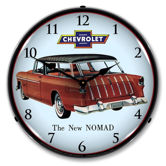 Collectable Sign and Clock 1955 Chevy Nomad LED Lighted Premium Wall Clock