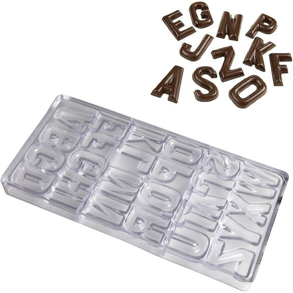 Chocolate World 1426 Clear Polycarbonate Chocolate Mold with Upper-Case A to Z English-Alphabet-Letter Cavities Totaling 26, Each 35mm x 39mm x 6mm High