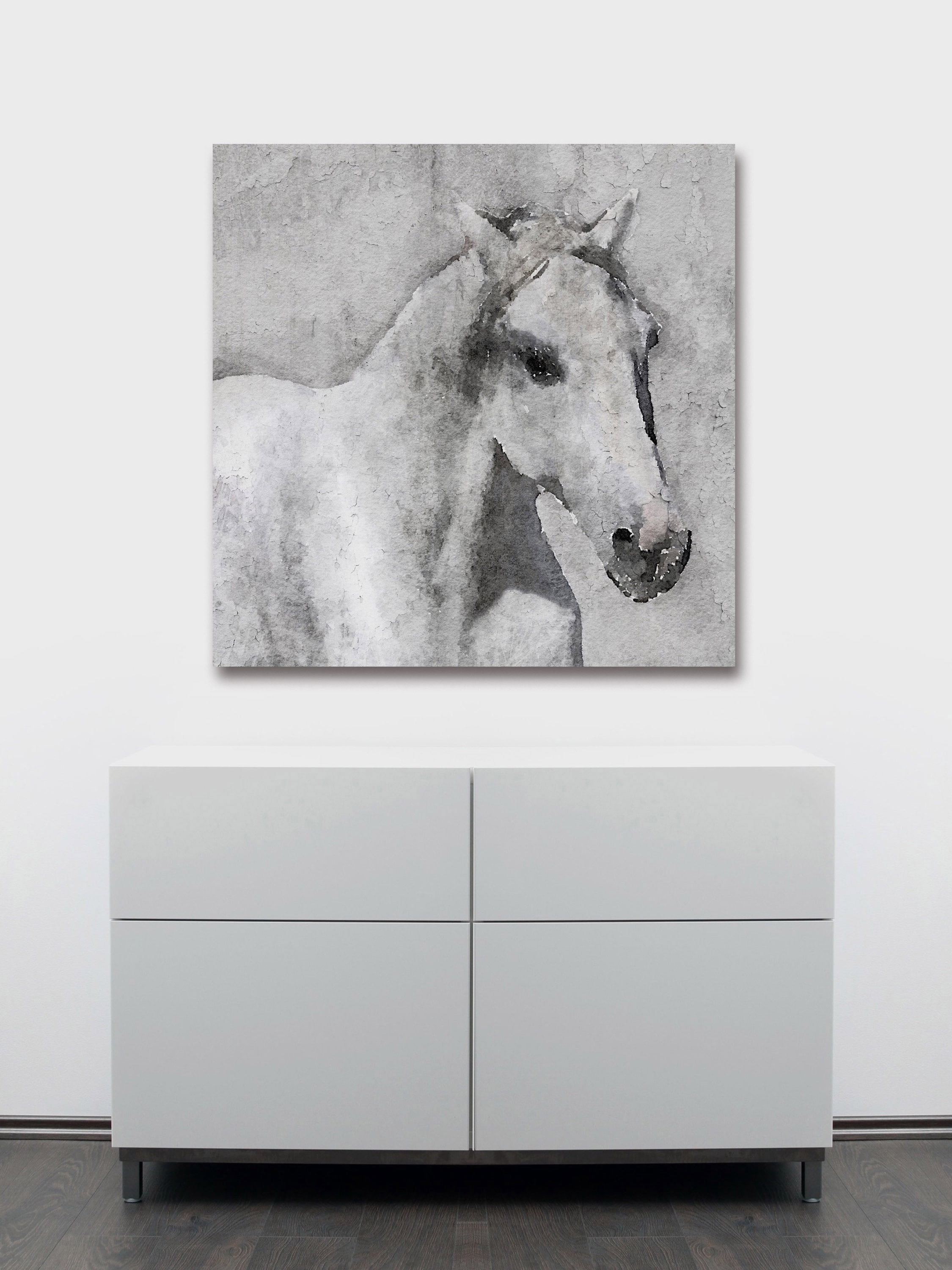 "Grey Elegant Horse" Painting Print on Wrapped Canvas
