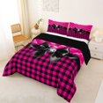 thumbnail image 2 of Manfei Cartoon Cute Bow Full Size Comforter Sets,Geometric Plaid Buffalo Bedding Comforter Set,Black Reversible,3 Pieces,1 Comforter and 2 Pillowcases, 2 of 7