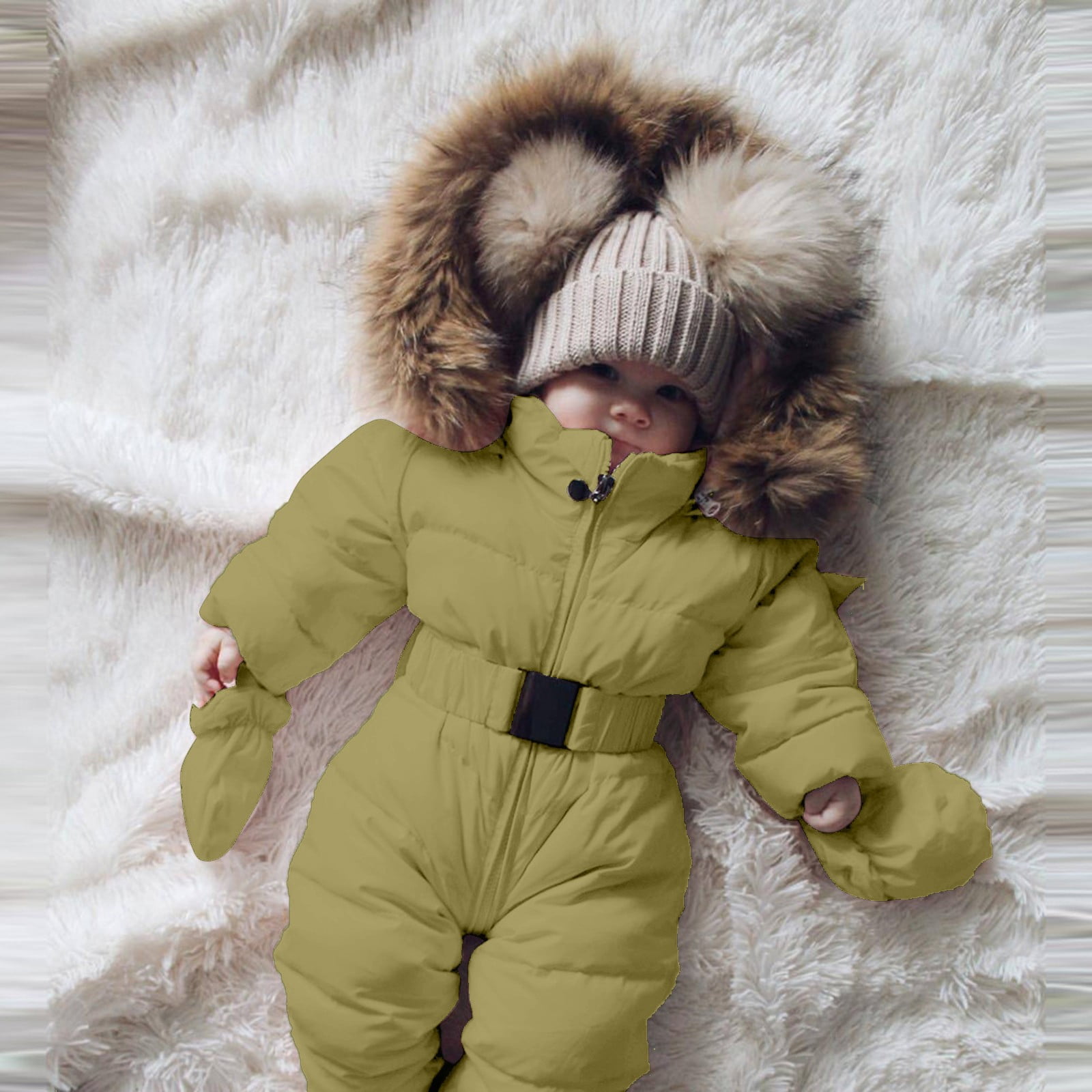 FAOWME Baby Girls Boys Romper Suit Warm Hooded Snowsuit Jumpsuit Onesie Down Coat Romper Padded Outwear Snow Wear Green 6-9 Months