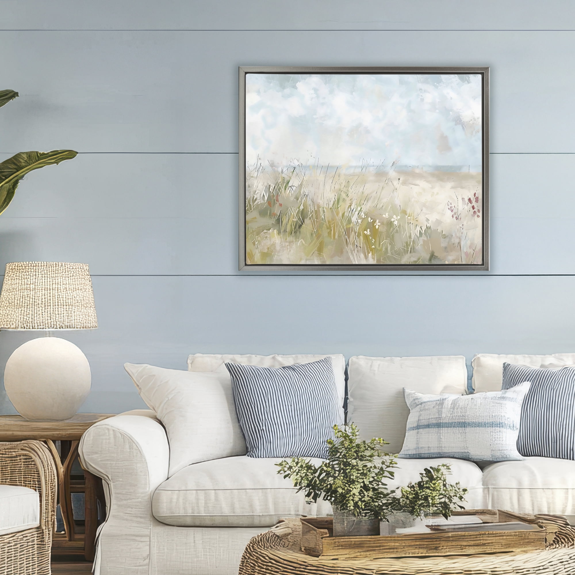 Stupell Industries Flowers By The Ocean Gray Framed Floater Canvas Wall Art, design by Creative Studio
