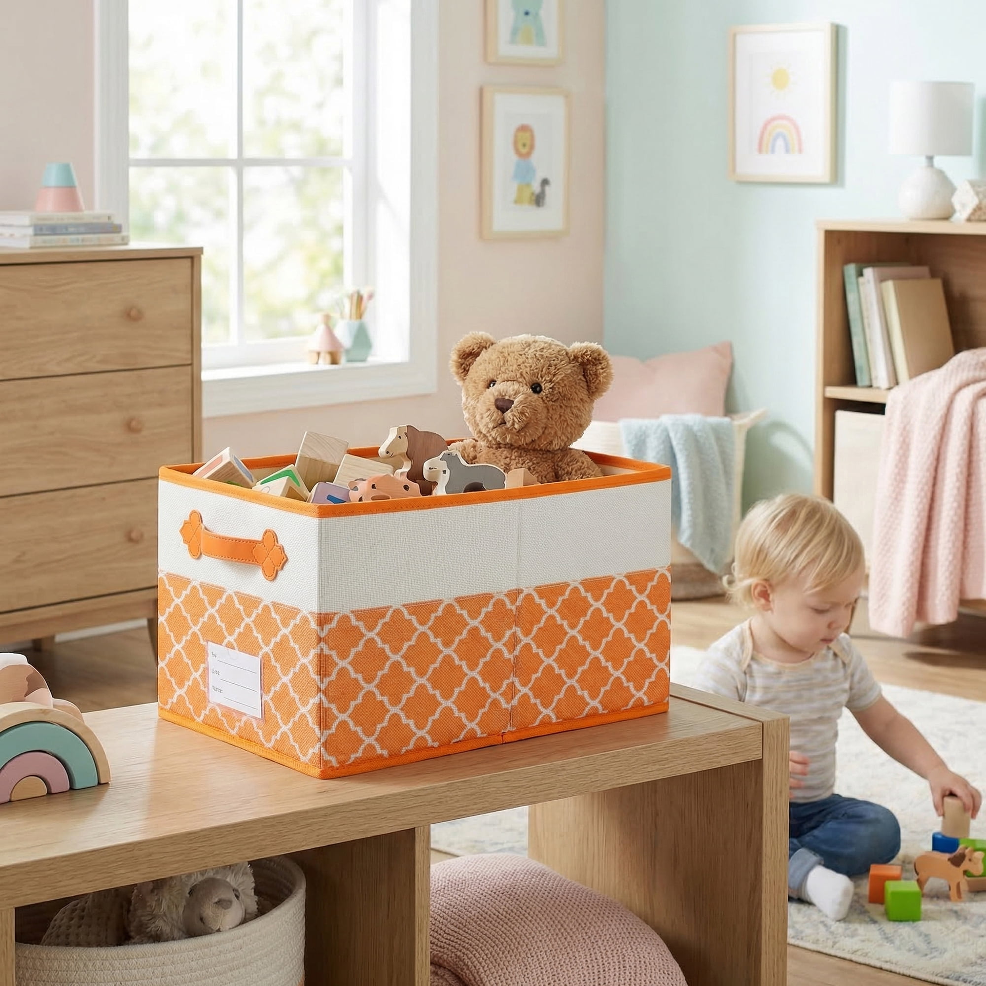 Unique Bargains Storage Basket with Handle for Organizing Objects Orange 15"x9.8"x8.3"