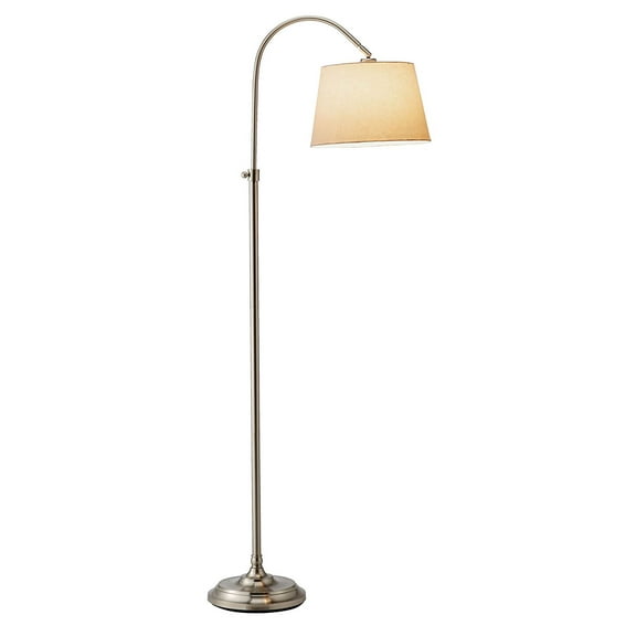 Adesso Bonnet Arc Steel Standing Floor Lamp and Adjustable White Linen Shade