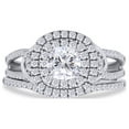 thumbnail image 4 of AFFY 1CT Moissanite Diamond Double Halo Split Shank Wedding Bridal Ring Set in 14K White Gold over Silver-9, 4 of 7