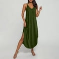 thumbnail image 4 of OSFVNOXV Women Summer Maxi Dress Casual V-Neck Sleeveless Boho Spaghetti Strap Flowy Long Sundress Halter Tie Back Beach Dresses, 4 of 8