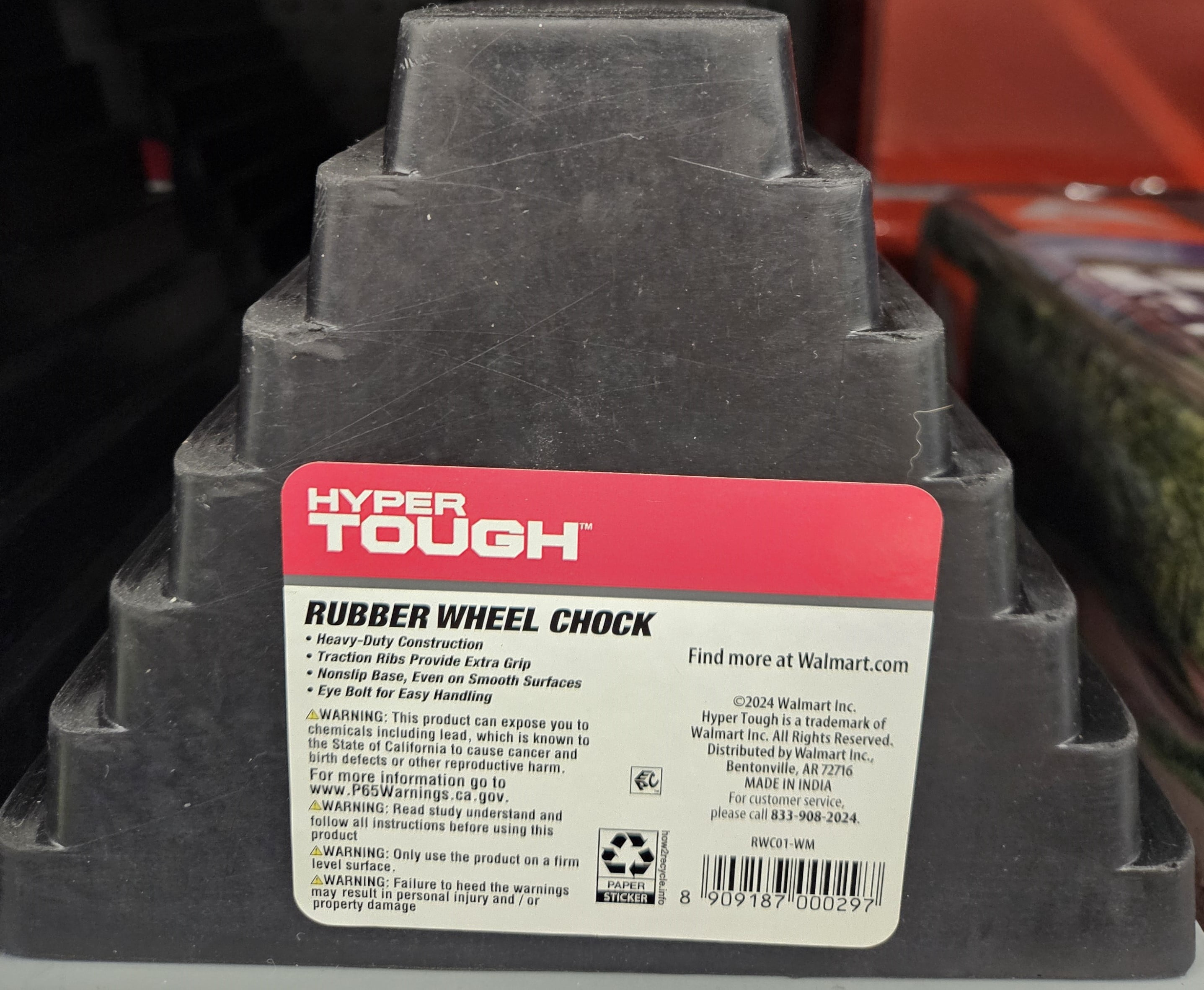 Hyper Tough Pyramid Rubber Wheel Chock with Eyebolt, Heavy-Duty Non-Slip Design for Cars, Trailers, RVs and Trucks