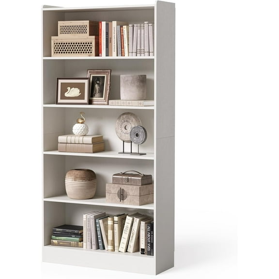 LITTLE TREE 72 Inch Tall Bookcase, Freestanding 6-Tier Library Bookshelf with Closed Shelves, Large Open Bookcases Organizer Wooden Display Shelving Unit for Bedroom Living Room Office, White