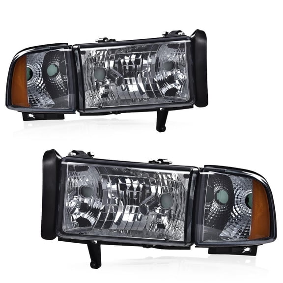 PIT66 Headlights,Fit for 1994-2002 Dodge Ram 1500 2500 3500 Headlamps Assembly Smoked Lens Black Housing Amber Reflector