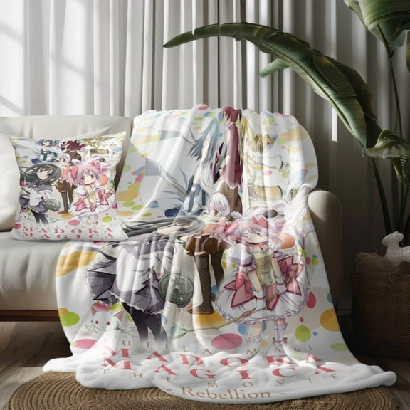 Throw Pillow Covers For Puella Magi Madoka Magica Throw Blankets for Couch Thin Bed Decor Kids Adult Nap Bedroom Car All Season Birthday Gifts 30×40 inch Throw Blanket and Pillowcase Set