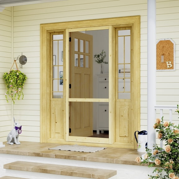 30" x 80" H Screen Door Exterior Door Front Door Pine Wood Paintable Anti Insect Animal Kid Friendly