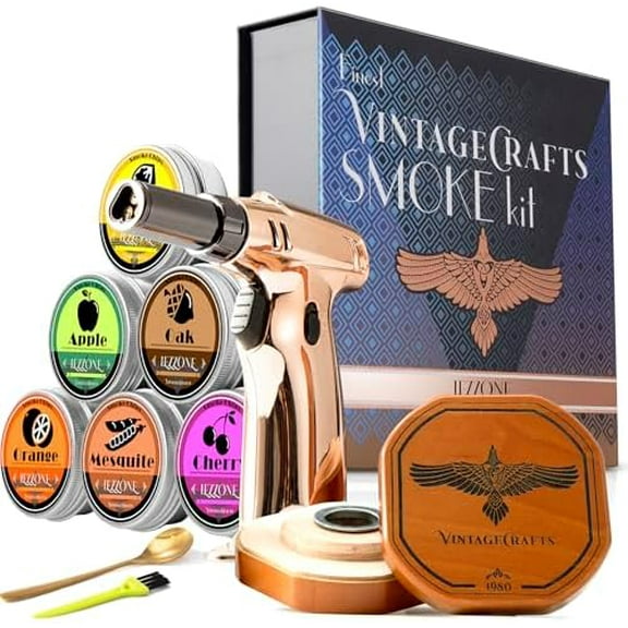 Cocktail Smoker Kit with Torch, Bourbon, Whiskey Smoker Infuser Kit, Old Fashioned Drink Smoker Kit, Birthday Bourbon Whiskey Gifts for Men, Dad, Husband (Without Butane)