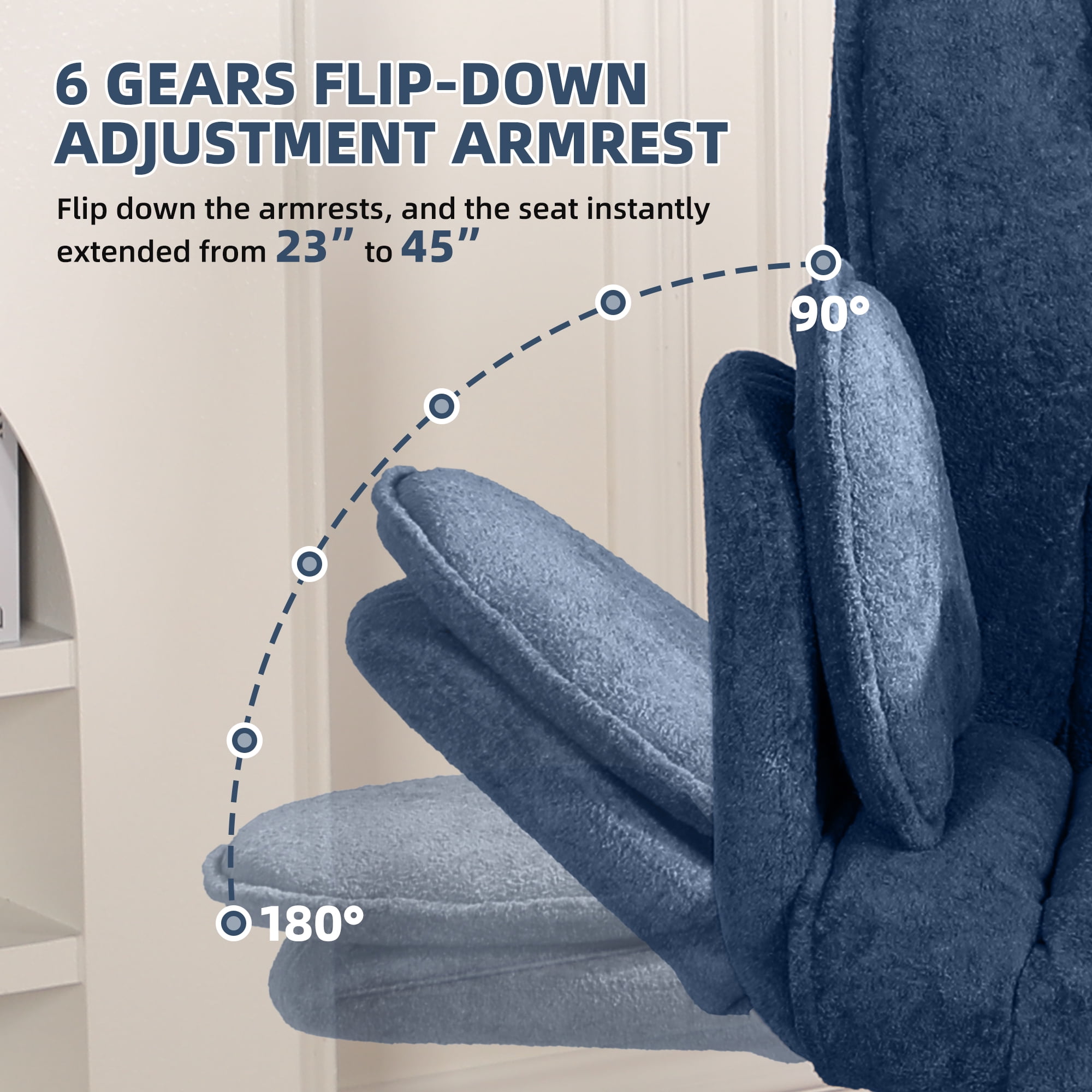 Cross Legged Office Chair with Wheels & Dynamic Airbag Lumbar Support, Criss Cross Wide Seat, 5-Position Fold-Down Armrests, Swivel Vanity Chair for Home Office, Blue