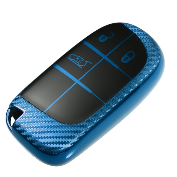 Unique Bargains TPU Cubierta remota de entrada sin llave de 3 botones para Dodge Challenger Patrón de fibra de carbono Azul