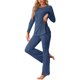 thumbnail image 4 of Conjunto de lounge de punto acanalado para mujer INSPIRE CHIC, camiseta de mangas largas y pantalones, conjunto de pijama de dos piezas a juego, XL, azul marino, 4 of 6