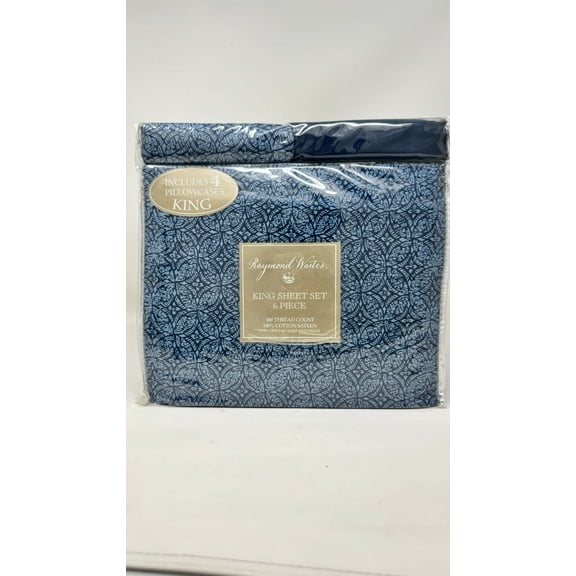 6-Piece King Cotton Sateen Sheet Set, 300 Thread Count, Deep Pocket, Soft and Breathable Bed Sheets – Includes 4 Pillowcases, Blue Floral Pattern