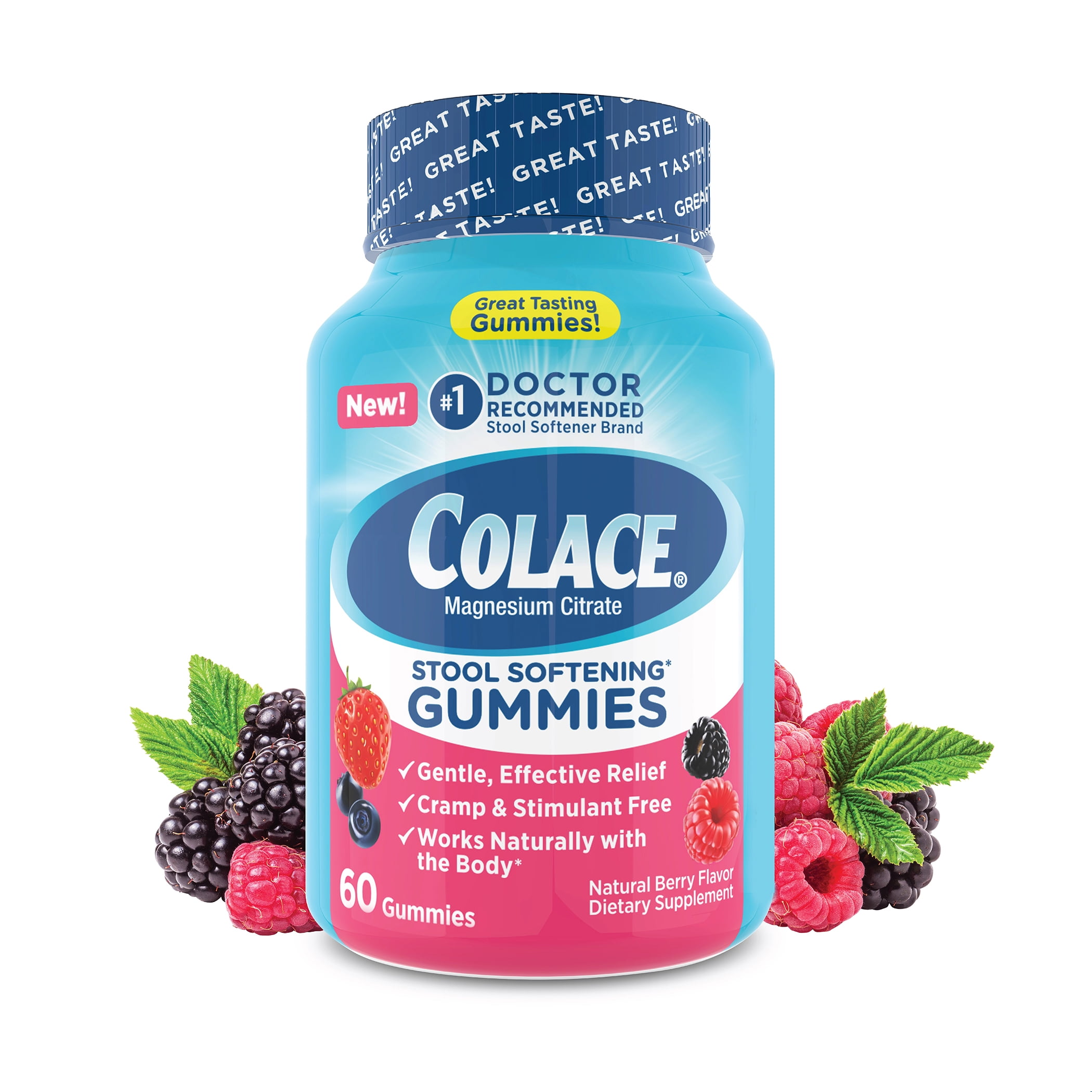 Colace Stool Softener Gummies, Gentle Constipation Relief, Mixed Berry Flavor, 60 Count