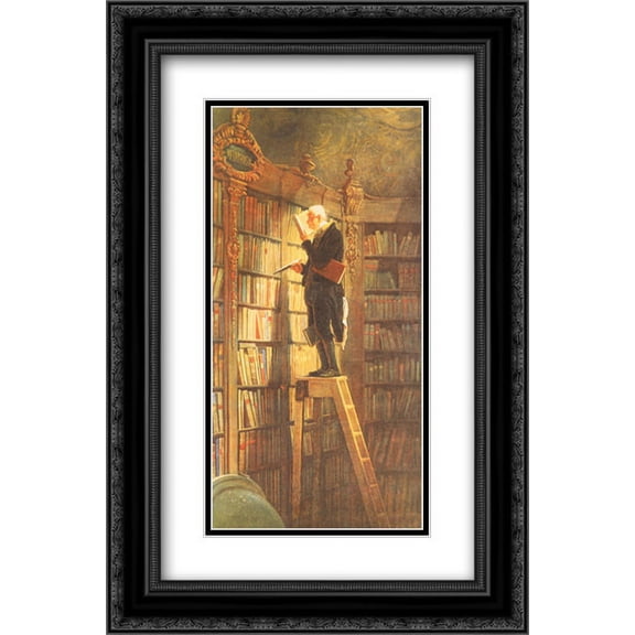 Bookworm 2x Matted 14x22 Black Ornate Framed Art Print by Carl Spitzweg