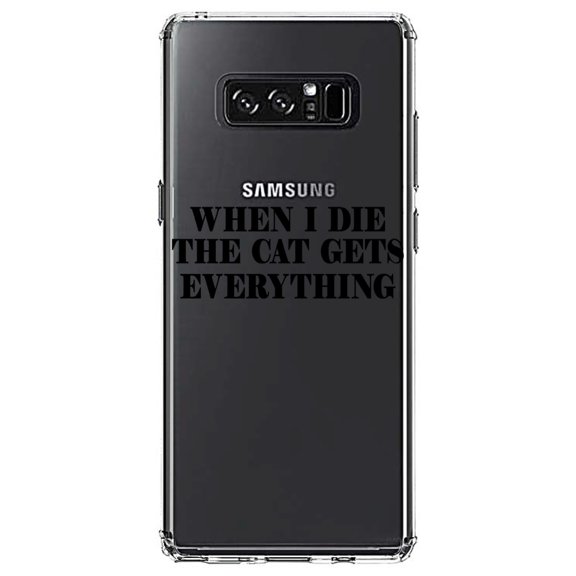 DistinctInk Clear Shockproof Hybrid Case for Samsung Galaxy Note 8 - TPU Bumper Acrylic Back Tempered Glass Screen Protector - When I Die The Cat Gets Everything