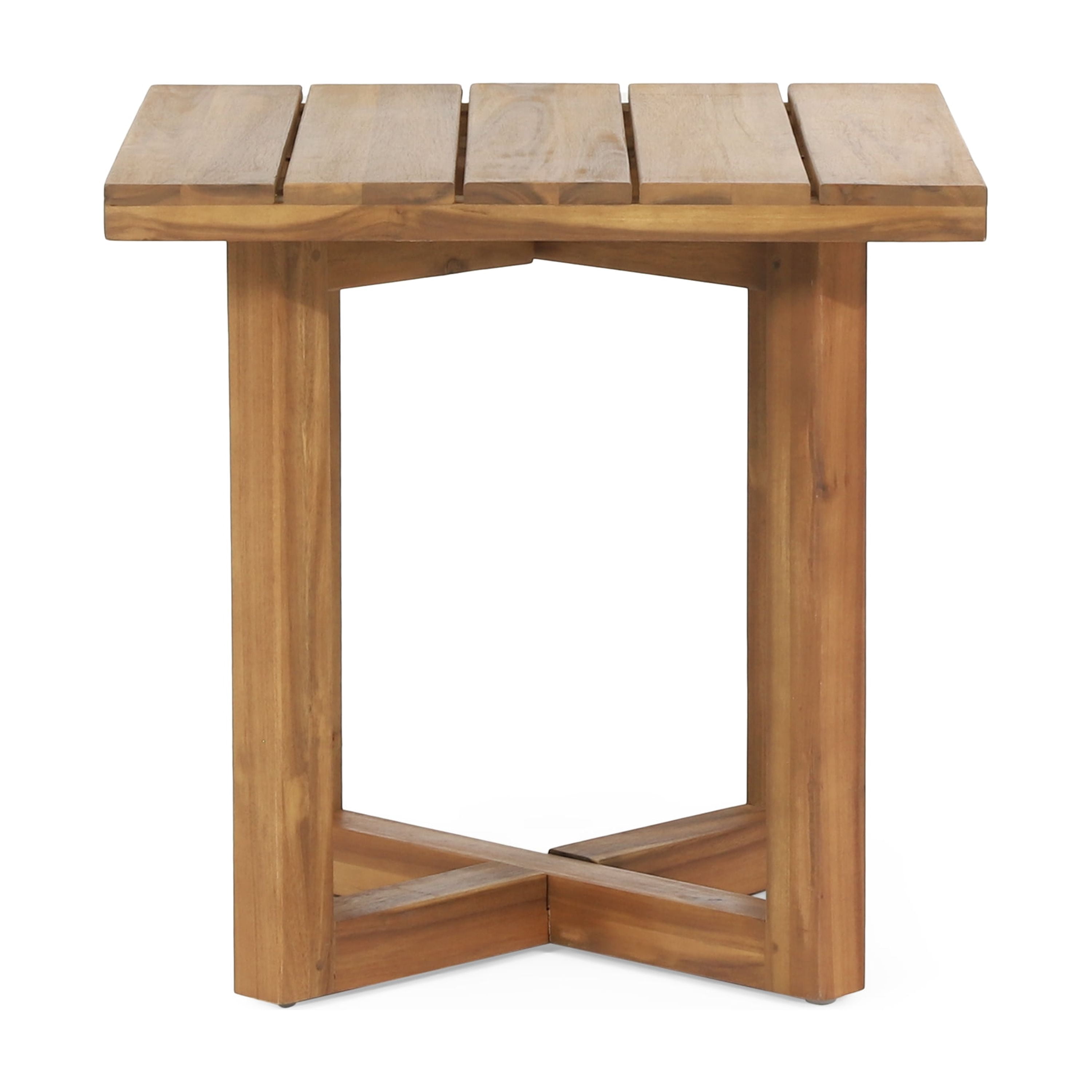 Outdoor Square End Table, Acacia Wood Accent Side Table for Patio Garden, Teak