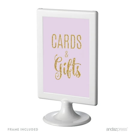 White Gold Dollar Sign Signature Lavender, White, Gold Glittering Party, Framed Party Sign, Cards & Gifts, 4x6-inch Double-Sided ()