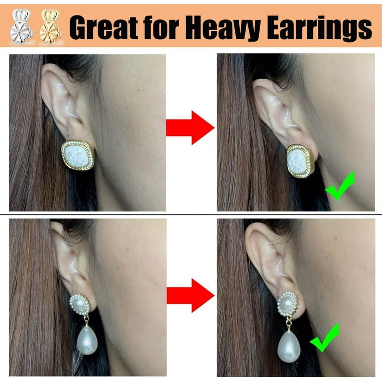 3 Pairs Earring Lifters,Hypoallergenic Earring Backs For Droopy Ears,Adjustable  Crown Earring Backs For Heavy Earring 