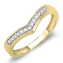 0.15 Carat (ctw) 10K Yellow Gold White Round Real Diamond Wedding Stackable Band Anniversary Guard Chevron Ring