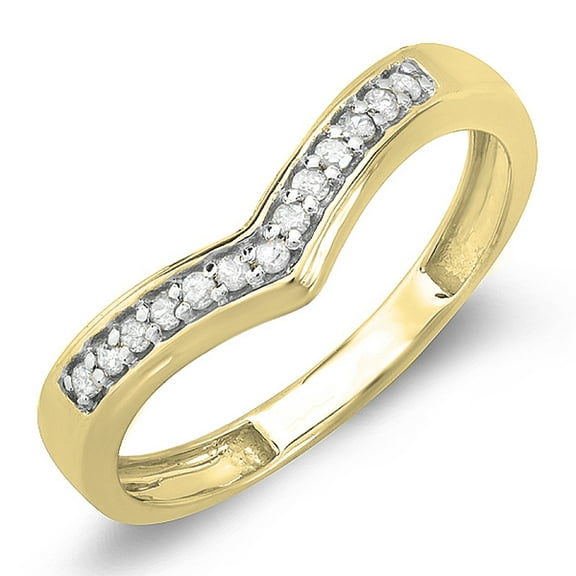 0.15 Carat (ctw) 10K Yellow Gold White Round Real Diamond Wedding Stackable Band Anniversary Guard Chevron Ring