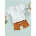 thumbnail image 3 of Seyurigaoka 2 Pieces Infant Baby Boys Summer Outfits, Solid Color Round Neck Short Sleeve T-Shirts Tops + Elastic Waist Shorts Set, 3 of 8