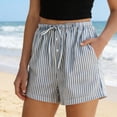 thumbnail image 2 of Admvng Womens Vertical Striped Shorts Drawstring Waist Button Detail Casual Loungewear Shorts, 2 of 6