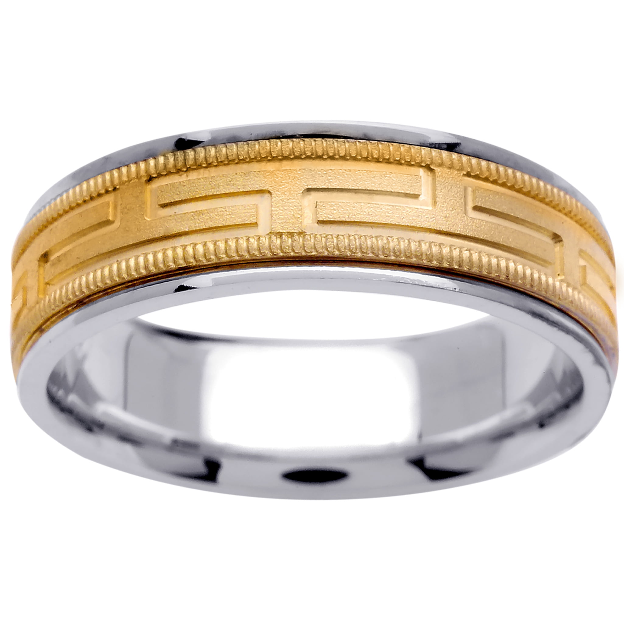 Stainless Steel Black 2 Color Greek Key Comfort Fit Flat Band Ring