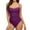 Purples, variant on Bigersell Cheeky One-Piece Swimsuits for Women Front Ruched High Cut Bathing Suits Solid Padded 1 Piece Swimsuit Beach Vacation Swimwear, Style SW-25, Purples, M