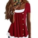 thumbnail image 2 of Camiseta 2 en 1 Blusa plisada con botones delanteros y ajuste holgado Blusa informal de verano para mujer Rojo vino L, 2 of 5