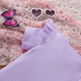 thumbnail image 5 of TOWED22 Toddler Girls Summer Outfit Short Sleeve Ribbed T-Shirt and Bib Suspender Overalls Shorts Set Kid 2Pcs Clothes(Purple,3-4 Y), 5 of 5