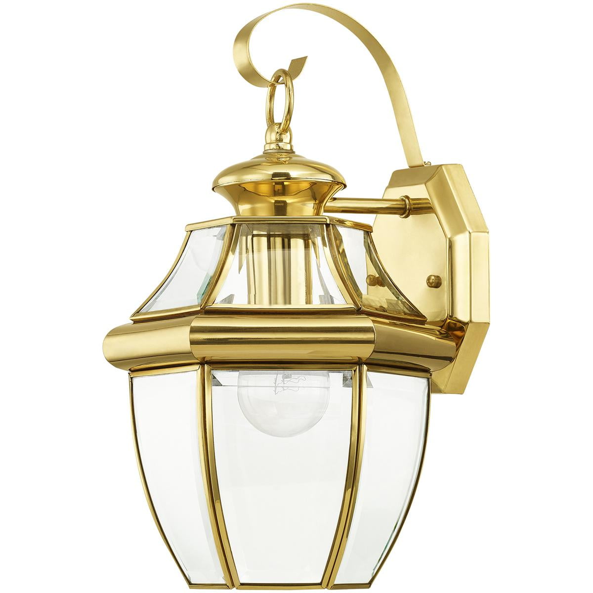 8.5 inch 1 Light Polished Brass Outdoor Wall Lantern Pendant Lighting Fixture with Clear Beveled Glass Shade backed with Hand Crafted Solid Brass material for patio, front porch, entryway and more