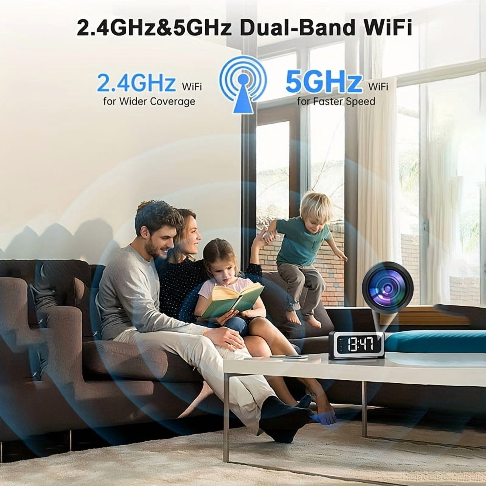 2K WiFi Clock Camera for Home, 5G&2.4Ghz Wireless Indoor Security Nanny Cam for Baby Monitor, Dog Camera with Motion Detection, Full Color Night Vision, Two-Way Talk