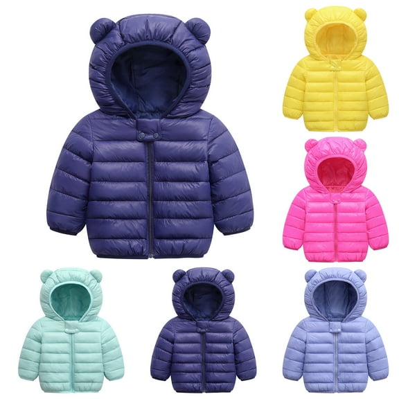 Skpabo Winter Coat for Toddler Baby Boys Girls Cute Bear Ear Hooded Padded Lightweight Puffer Jacket Down Kids Warm Outwear Jackets Dark Blue 12-18 Months
